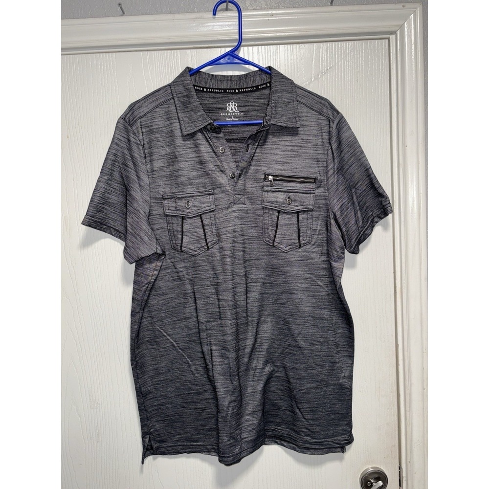 Rock & Republic Mens Polo Shirt Size Large Dark Gray